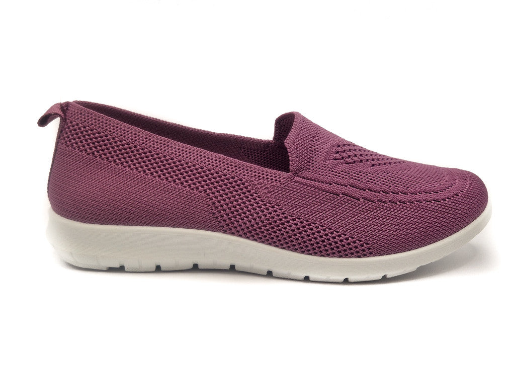 Ladies Womens Slip On Fly Knit Breathable Mesh Comfy Trainers Lilac