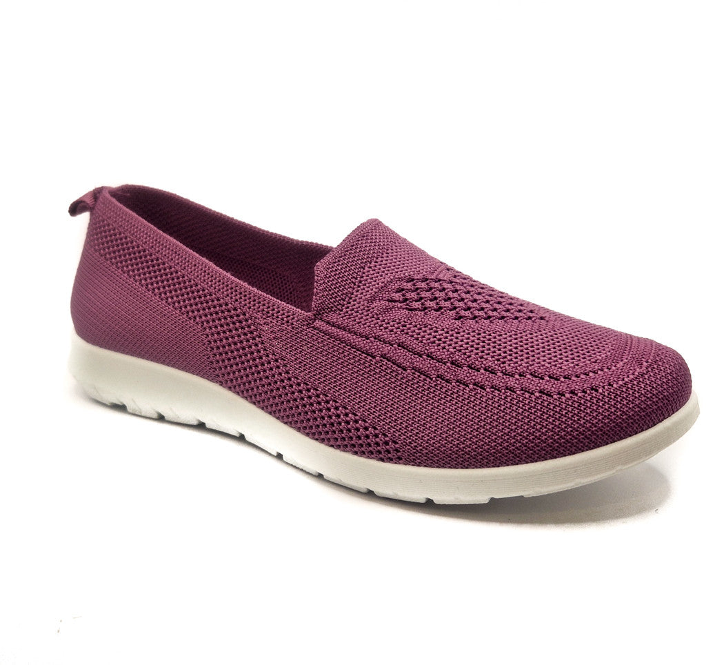 Ladies Womens Slip On Fly Knit Breathable Mesh Comfy Trainers Lilac