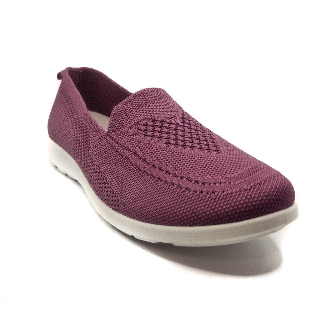 Ladies Womens Slip On Fly Knit Breathable Mesh Comfy Trainers Lilac