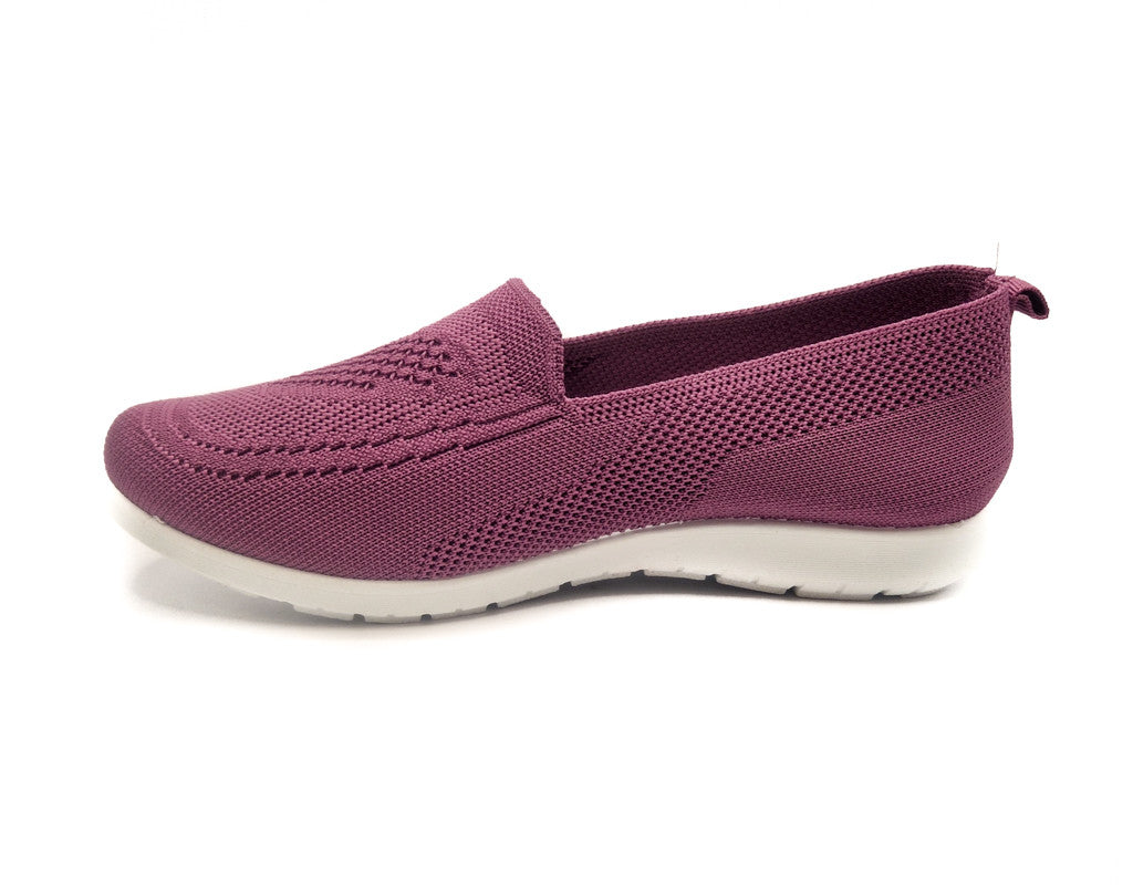 Ladies Womens Slip On Fly Knit Breathable Mesh Comfy Trainers Lilac