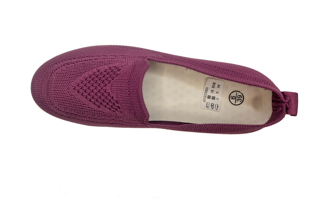 Ladies Womens Slip On Fly Knit Breathable Mesh Comfy Trainers Lilac