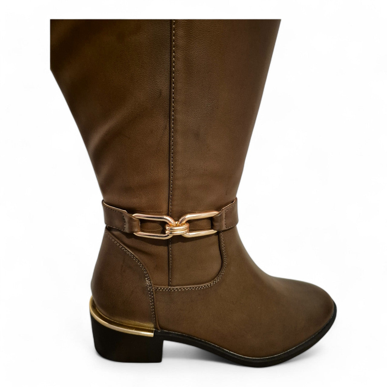 Ladies Knee High EE Wide Fit Riding Boots Womens Brown Faux Leather Long Boot Shoes