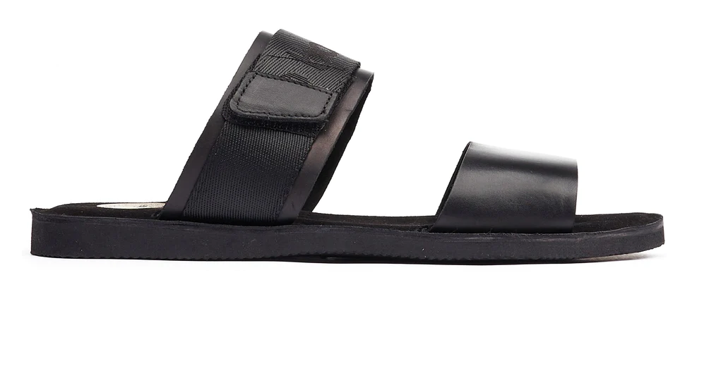 Base London Men's Katsu Leather Slip On Sandal Black