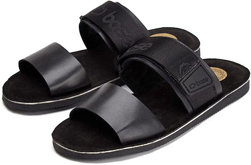 Base London Men's Katsu Leather Slip On Sandal Black