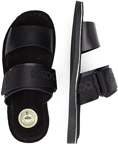 Base London Men's Katsu Leather Slip On Sandal Black
