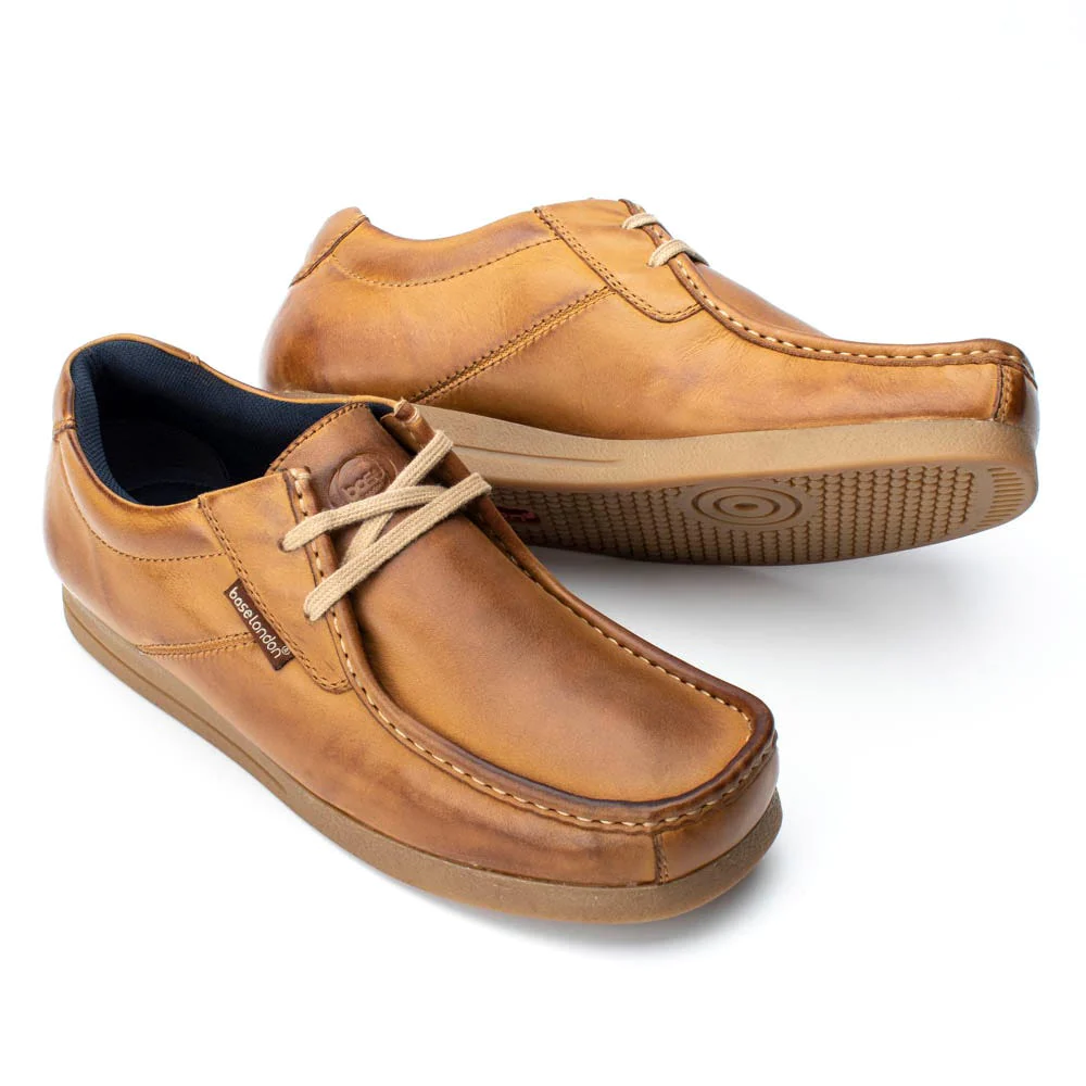 Base London Event Mens Classic Leather Smart Moccasin Lace Up Shoes Tan