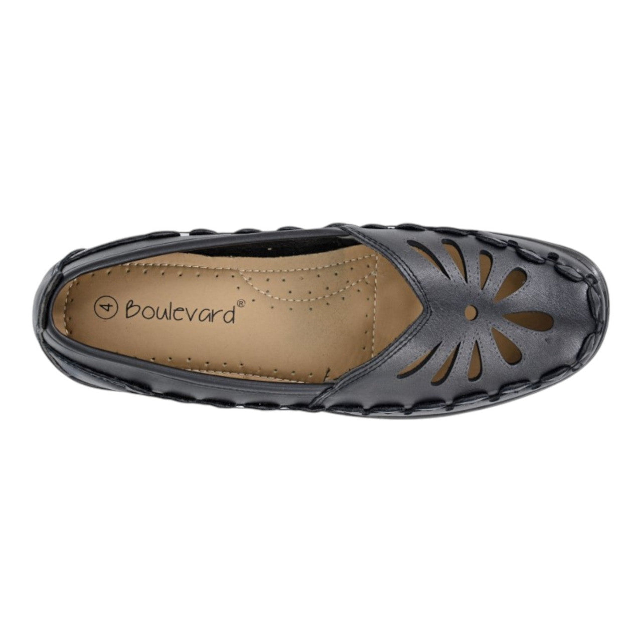 Boulevard Women's Leather Slip on Flat Shoes Black