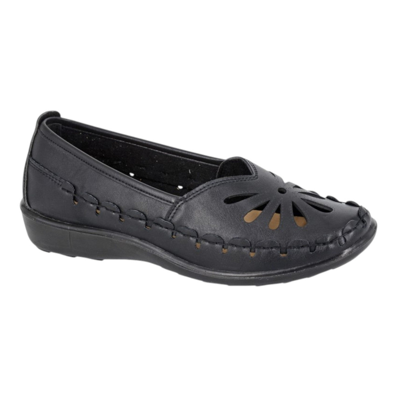 Boulevard Women's Leather Slip on Flat Shoes Black