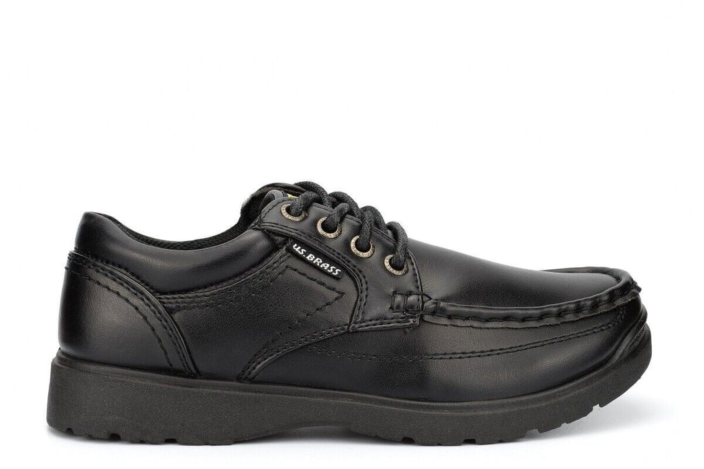 US Brass Boys Black Lace Up School Shoes