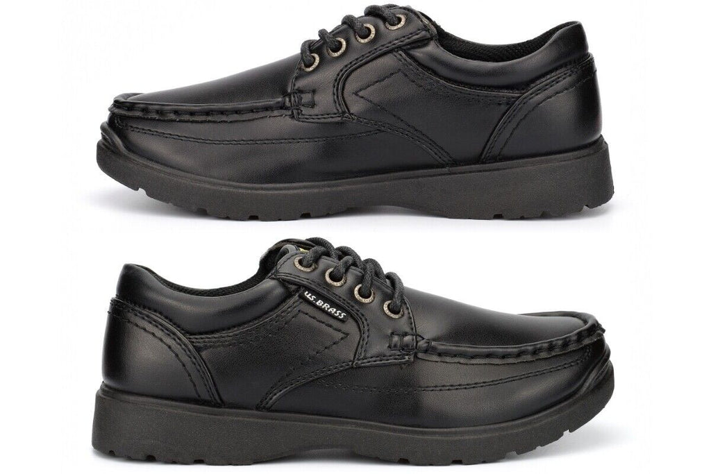 US Brass Boys Black Lace Up School Shoes