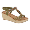 Cipriata Jewelled Elasticated Slingback Hessian Wedge Sandals Khaki
