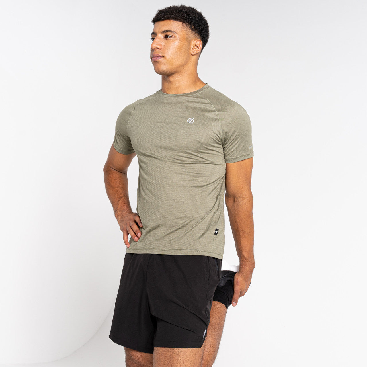 Dare2B Persist Tee Men's Crew Top Breathable T Shirt Oil Green Marl