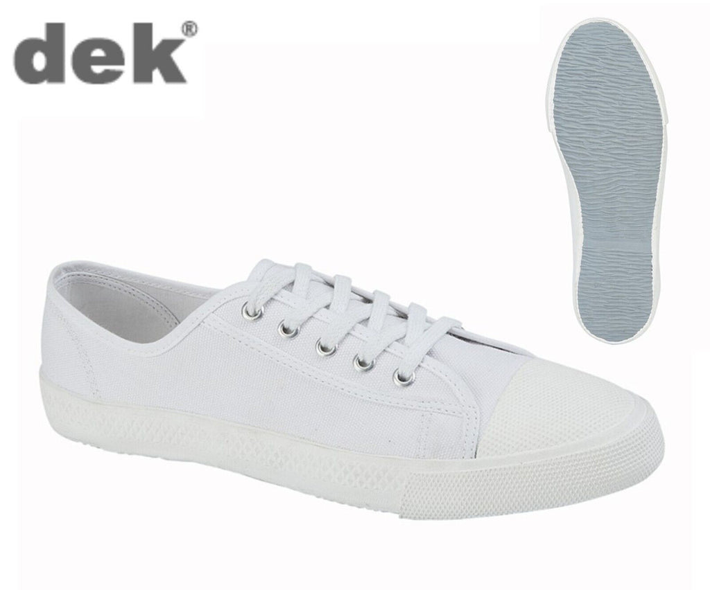DEK Mens Retro Lace Up Canvas Plimpsoll Pump White