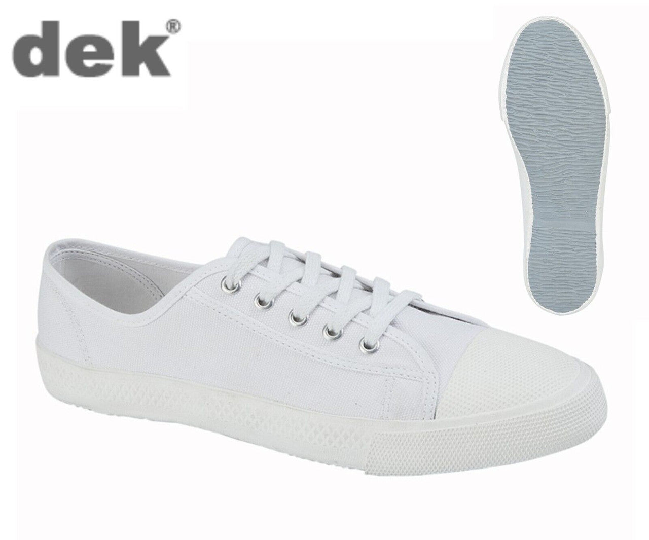 DEK Mens Retro Lace Up Canvas Plimpsoll Pump White