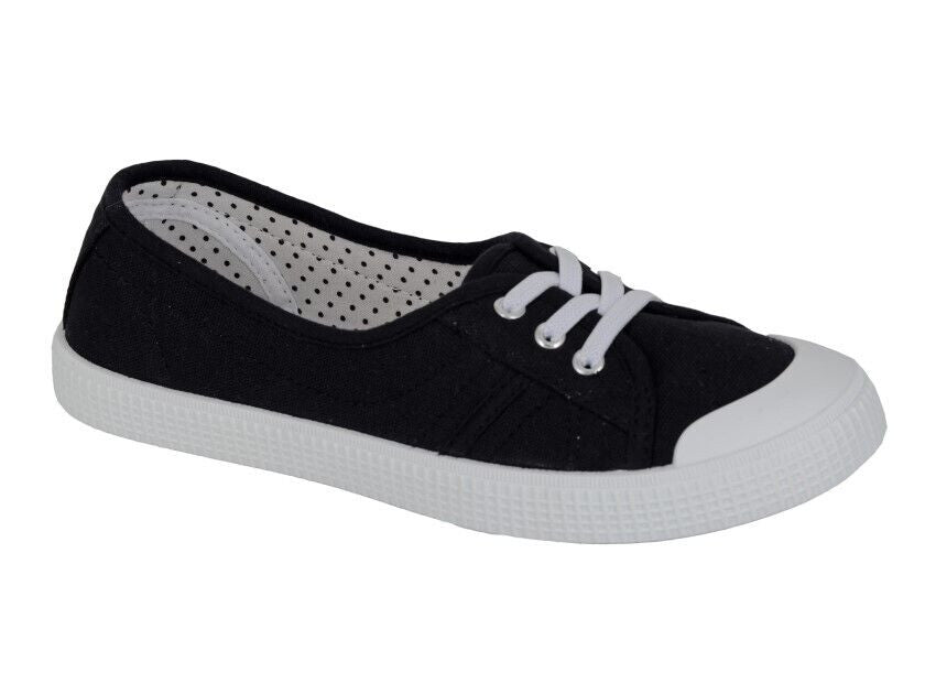 Women's Retro Lace Up Canvas Plimsoll Black
