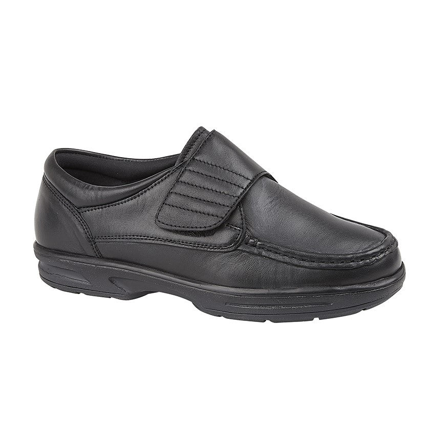 Dr Keller Mens Leather Orthopaedic Strap Up Shoes Black