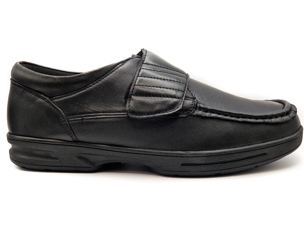 Dr Keller Mens Leather Orthopaedic Strap Up Shoes Black