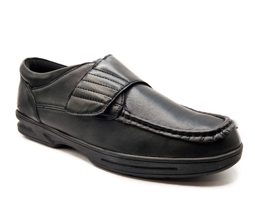 Dr Keller Mens Leather Orthopaedic Strap Up Shoes Black