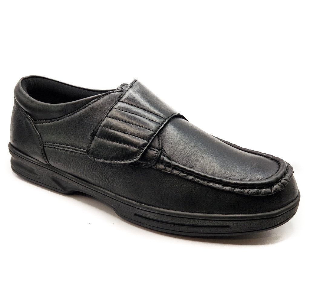 Dr Keller Mens Leather Orthopaedic Strap Up Shoes Black