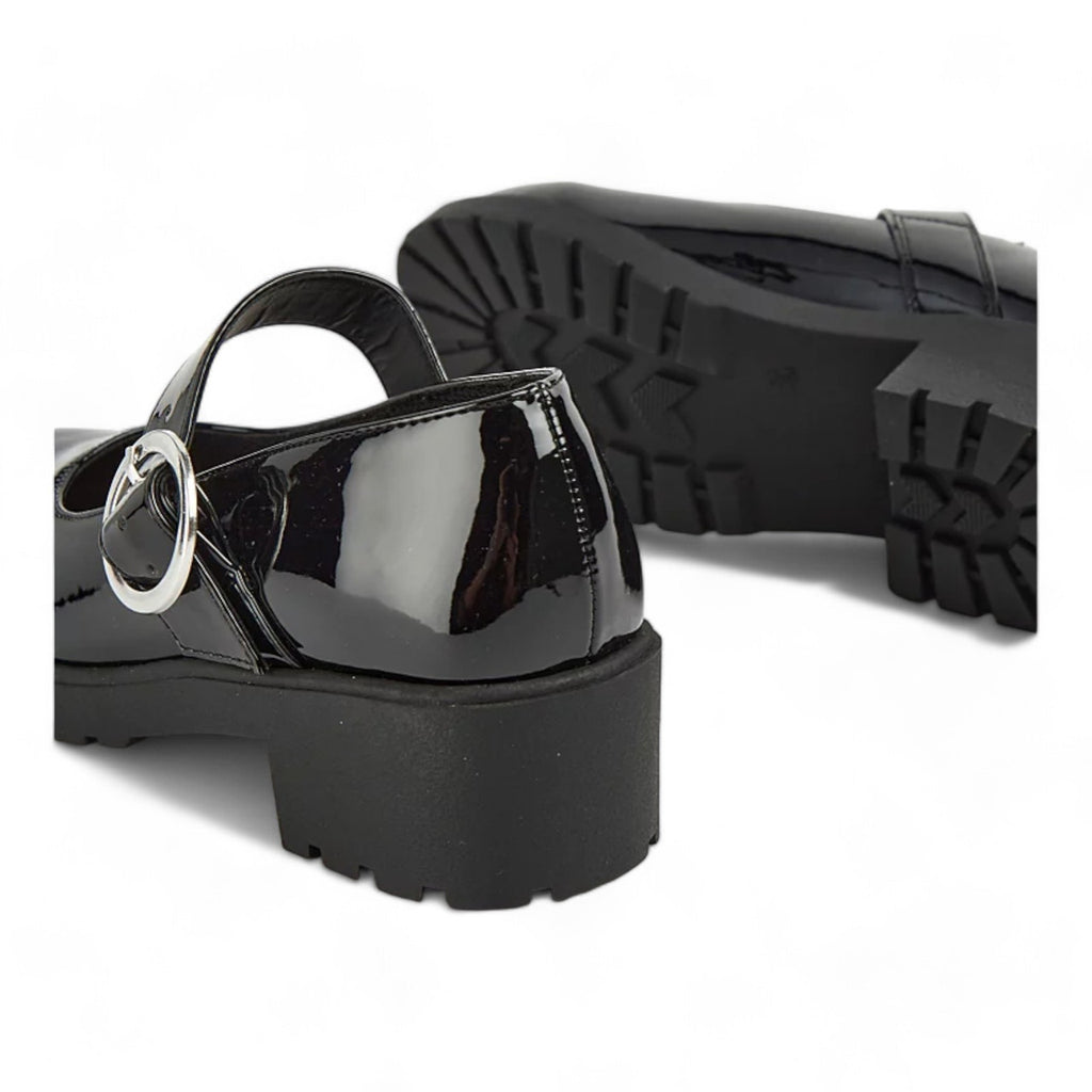 Girls Mary Janes School Chunky Heel Shoes Patent Black