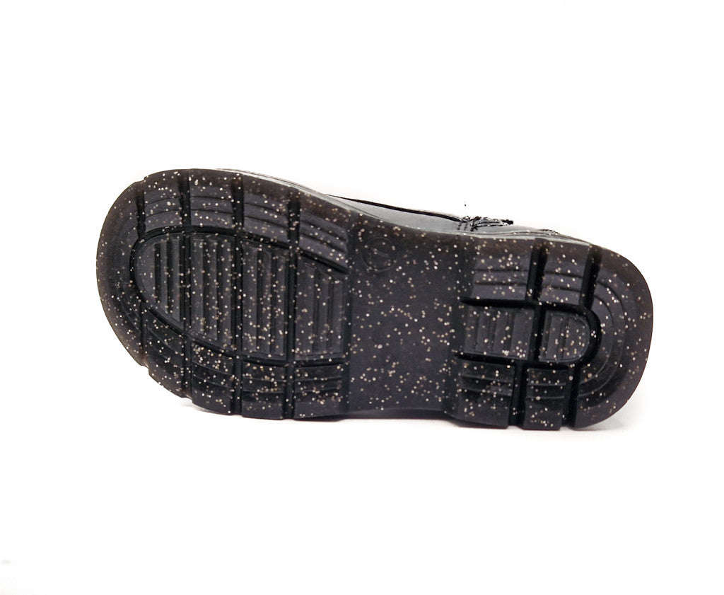 Girls Black Boots Patent Faux Leather Quilted Bow Zip Kids Lace Up Sparkle Shoes