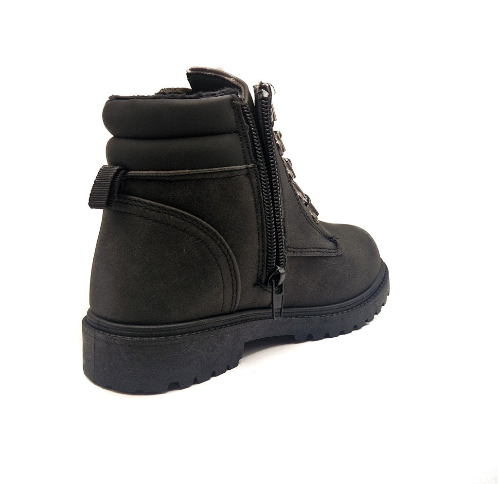 Girls Biker Winter Ankle Boots Black