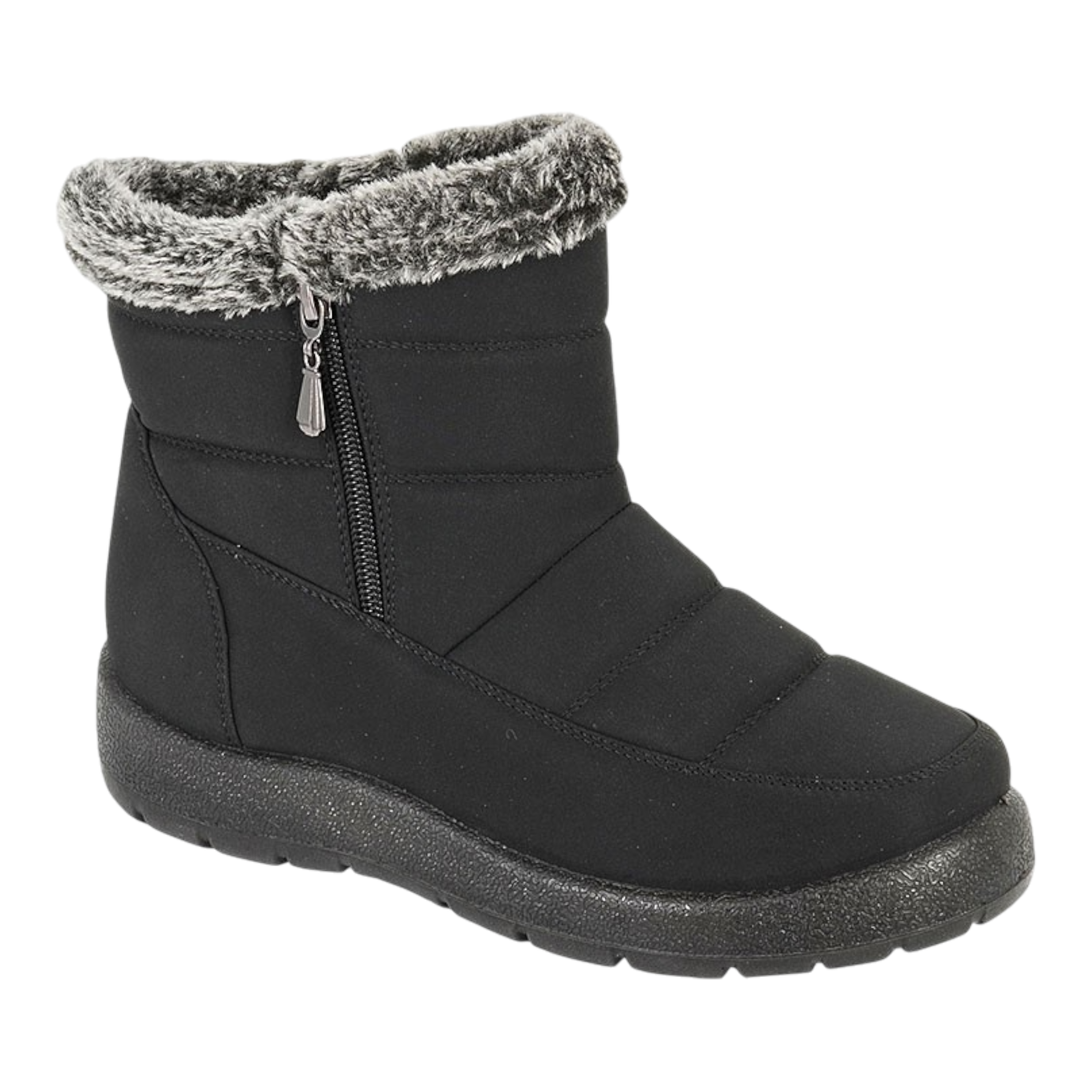 Boulevard Womens Winter Warm Fur Lined Wide Fit Snow Boot Black