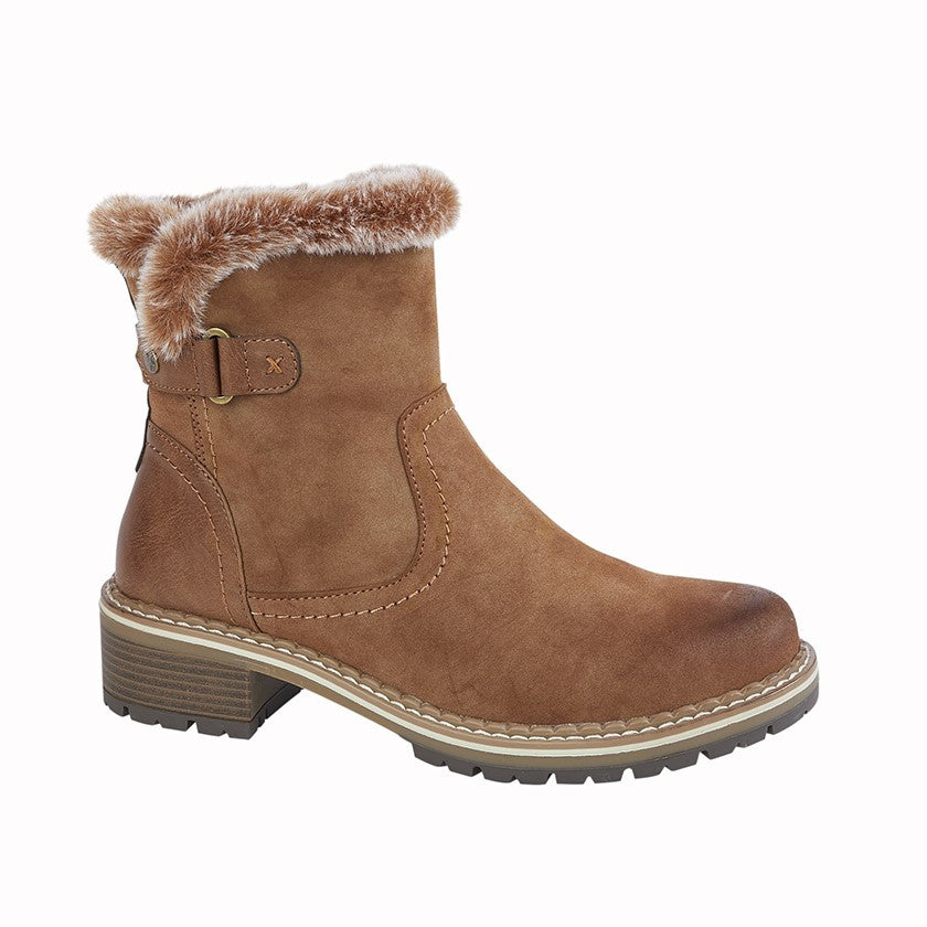 Womens Pull On Fur Collar Lined Winter Warm Snow Ladies Ankle Boot Camel Size 3-8