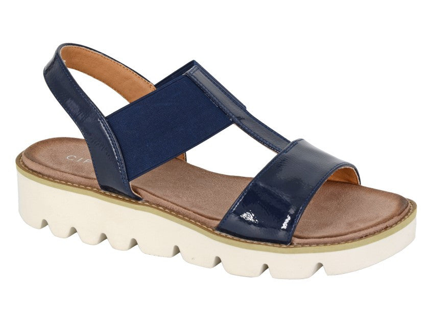 Cipriata Women's Platform Elasticated Sandal Faux Leather Navy