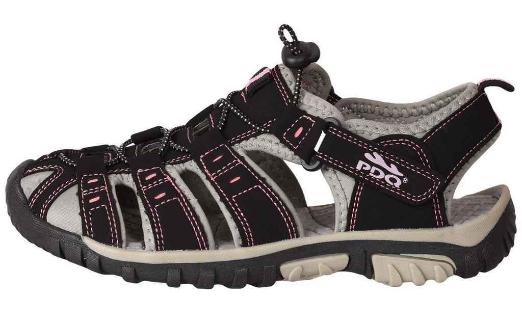 PDQ Womens Hiking Sandal Closed Toe Ladies Beach Trail Trekking Travel Shoe Black Pink