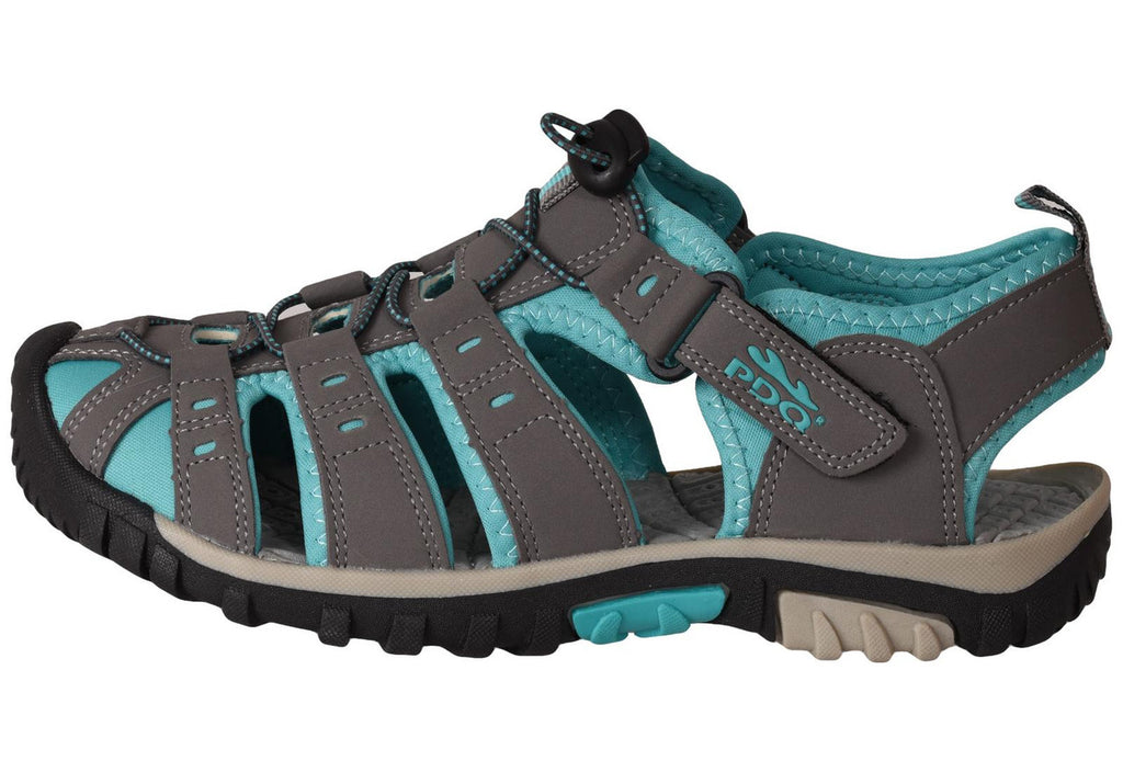 PDQ Womens Hiking Sandal Closed Toe Ladies Beach Trail Trekking Travel Shoe Grey/Mint