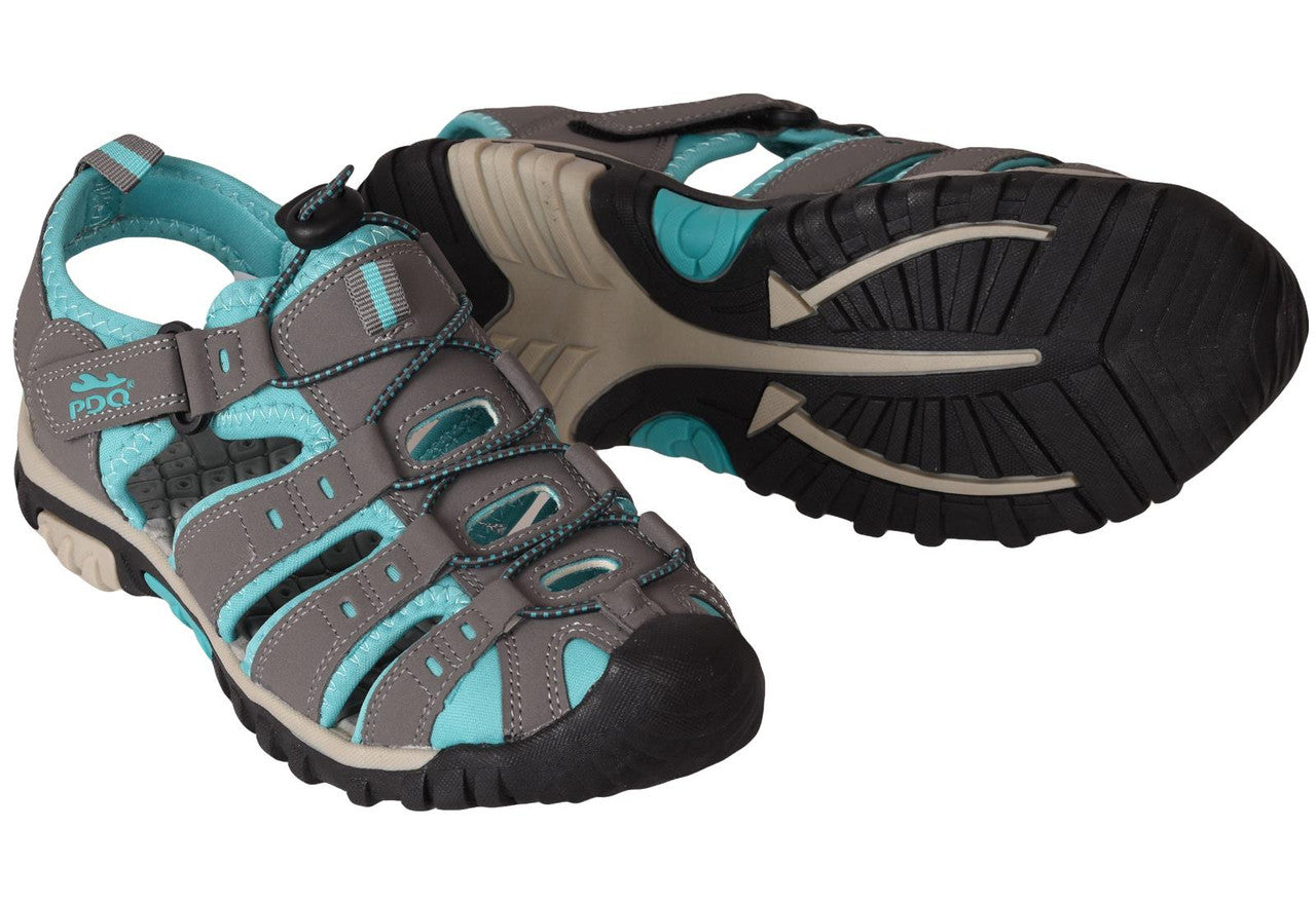 PDQ Womens Hiking Sandal Closed Toe Ladies Beach Trail Trekking Travel Shoe Grey/Mint
