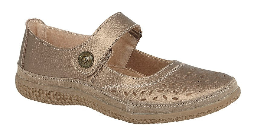 Ladies Mary Jane Sandals Flat EEE Wide Fit Bronze Comfort Shoes