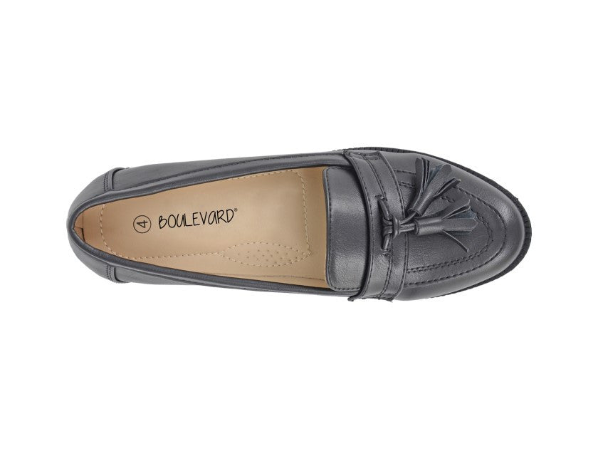 Boulevard Ladies Faux Leather Tassel Slip On Moccasin Flat Boat Shoes Loafers