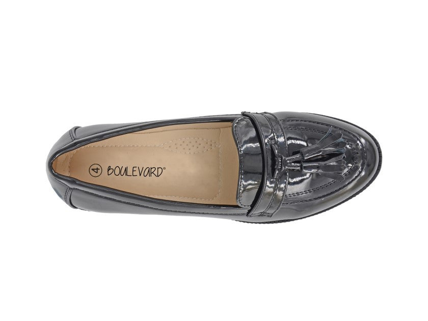 Boulevard Ladies Faux Leather Tassel Slip On Moccasin Flat Boat Shoes Loafers