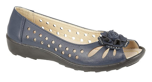 Boulevard Women's Leather Slip on Flat Sandals Navy