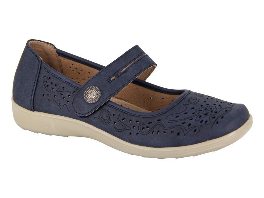 Ladies Mary Jane Sandals Flat Casual Navy Comfort Shoes