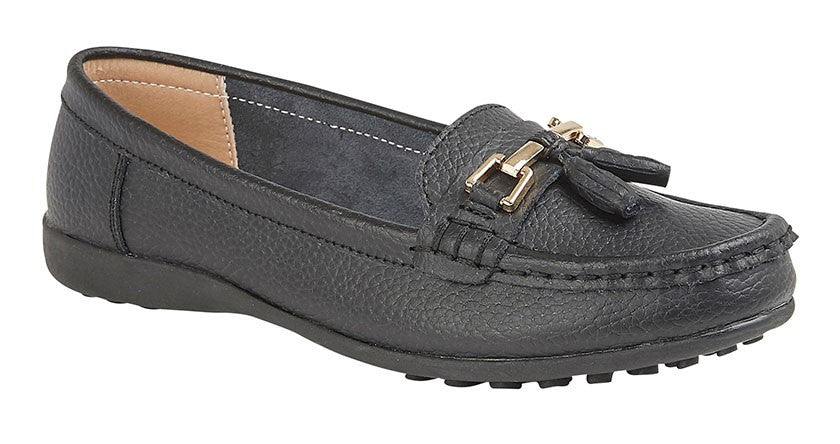 Boulevard Women's Leather Slip On Moccasin Shoes Black