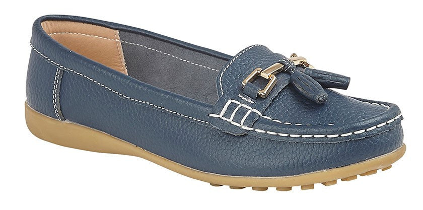 Boulevard Women's Leather Slip On Moccasin Shoes Navy
