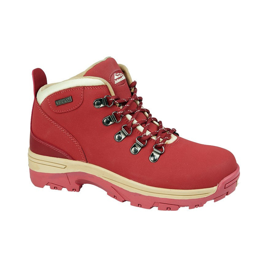 Johnscliffe Ladies Waterproof Leather Hiking Boots Walking Foam Ankle Waterproof Shoes Maroon