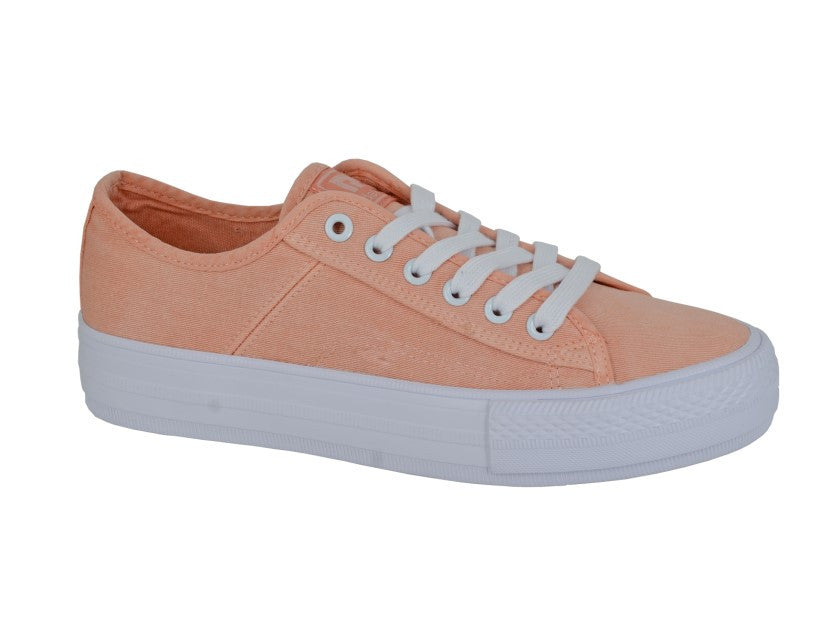 Dek Womens Canvas Lace Up Trainers Ladies Pumps - Coral Pink