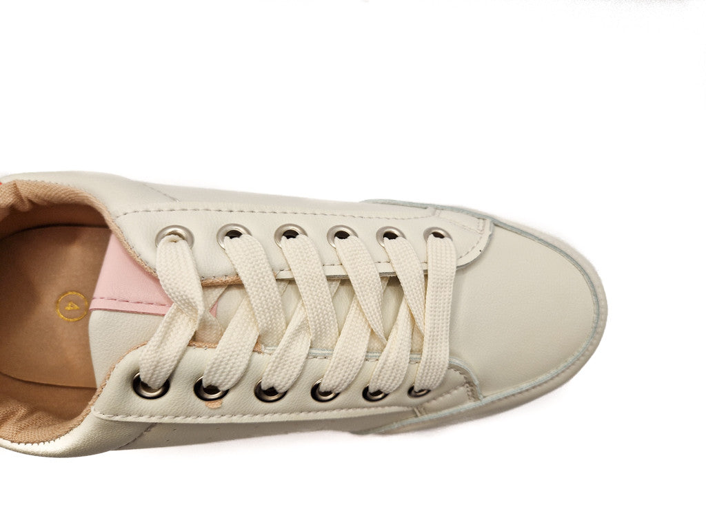 Ladies Chunky Lace Up Faux Leather Trainers White/Orange