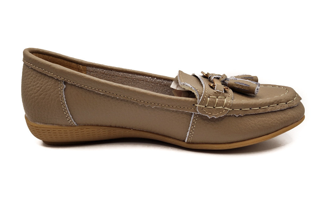 Dr Lightfoot Womens Memory Foam Leather Slip On Shoes Taupe