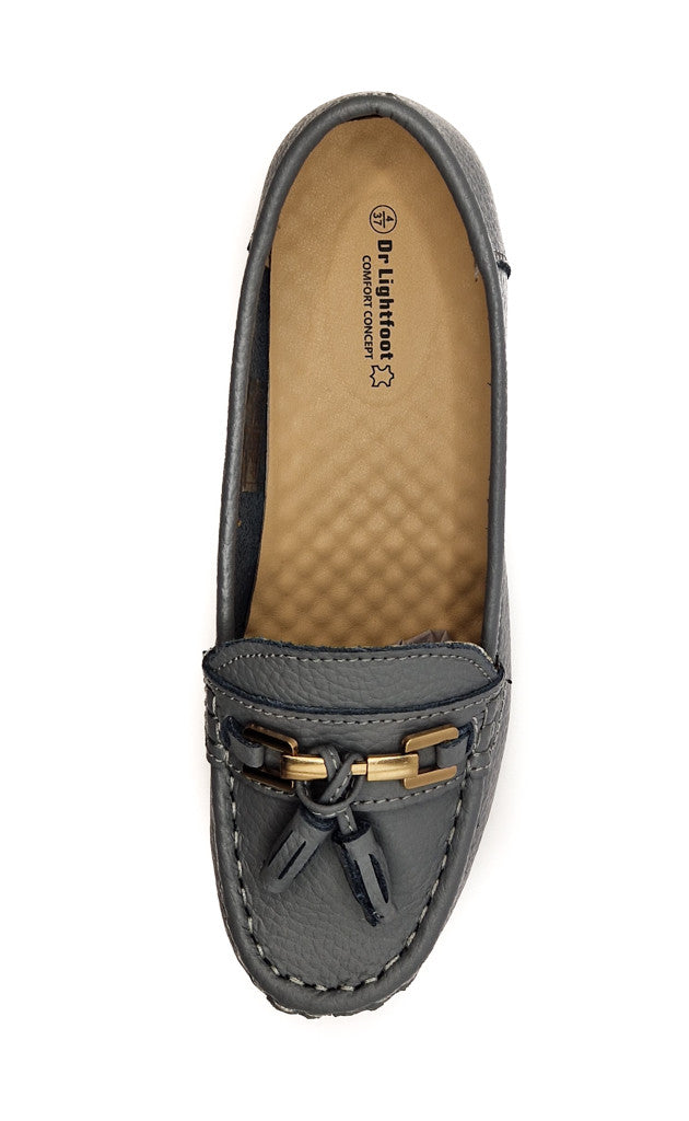 Dr Lightfoot Womens Memory Foam Leather Slip On Shoes Grey