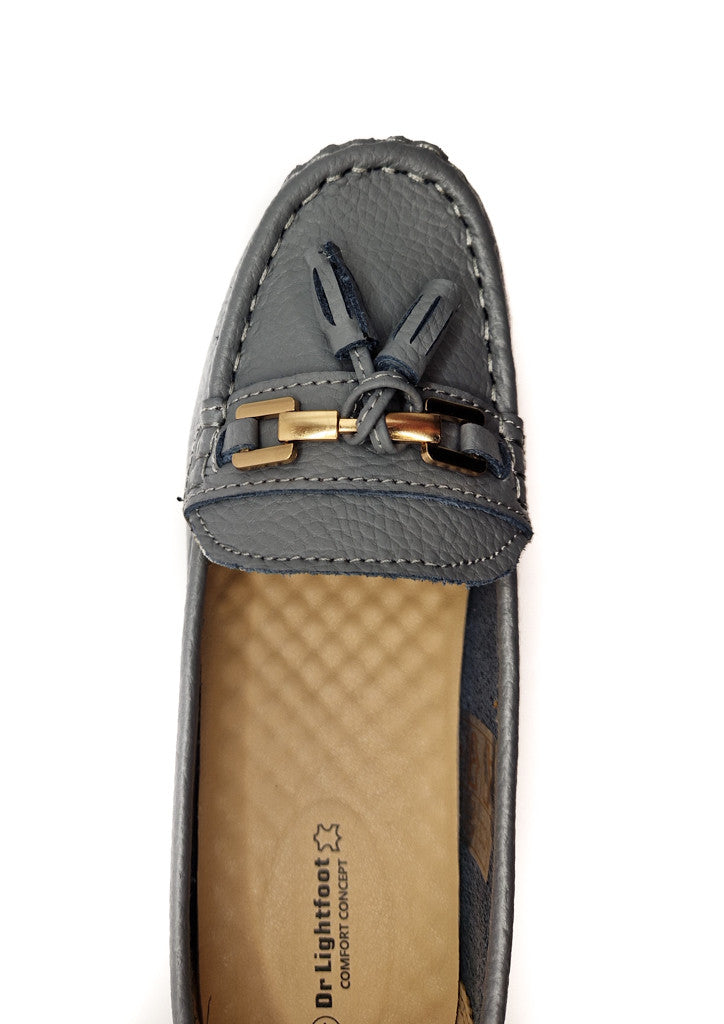 Dr Lightfoot Womens Memory Foam Leather Slip On Shoes Grey