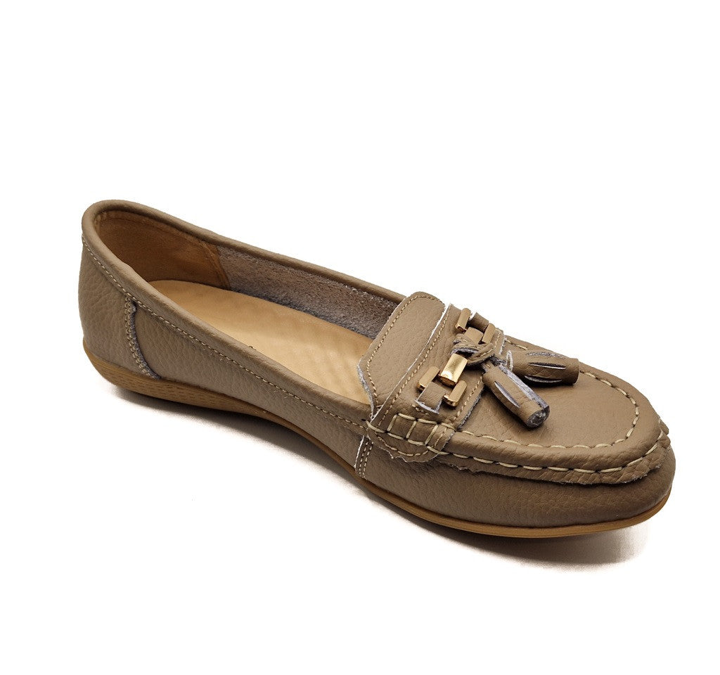 Dr Lightfoot Womens Memory Foam Leather Slip On Shoes Taupe