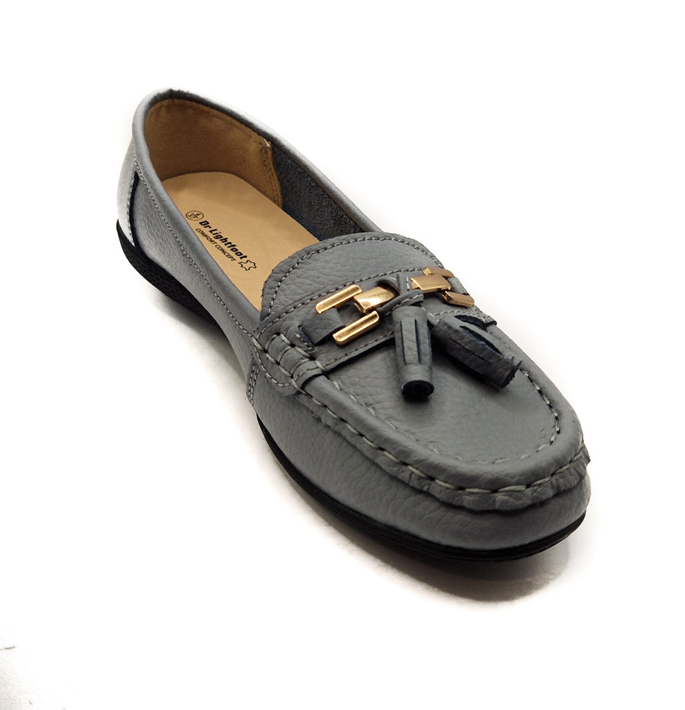 Dr Lightfoot Womens Memory Foam Leather Slip On Shoes Grey