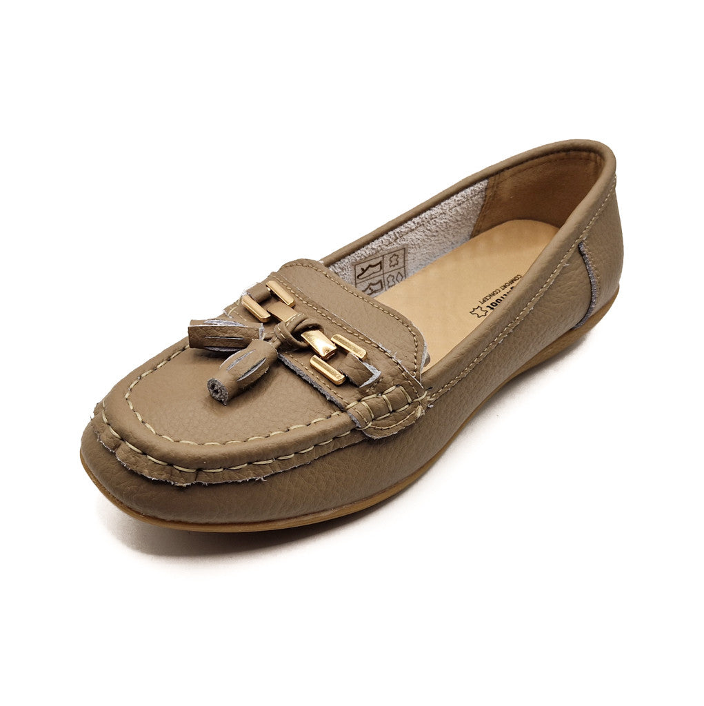 Dr Lightfoot Womens Memory Foam Leather Slip On Shoes Taupe