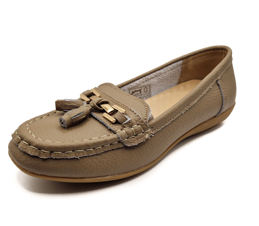 Dr Lightfoot Womens Memory Foam Leather Slip On Shoes Taupe