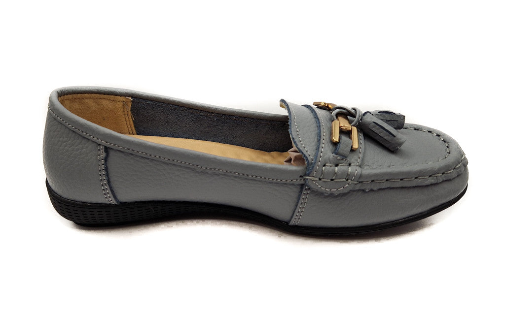 Dr Lightfoot Womens Memory Foam Leather Slip On Shoes Grey